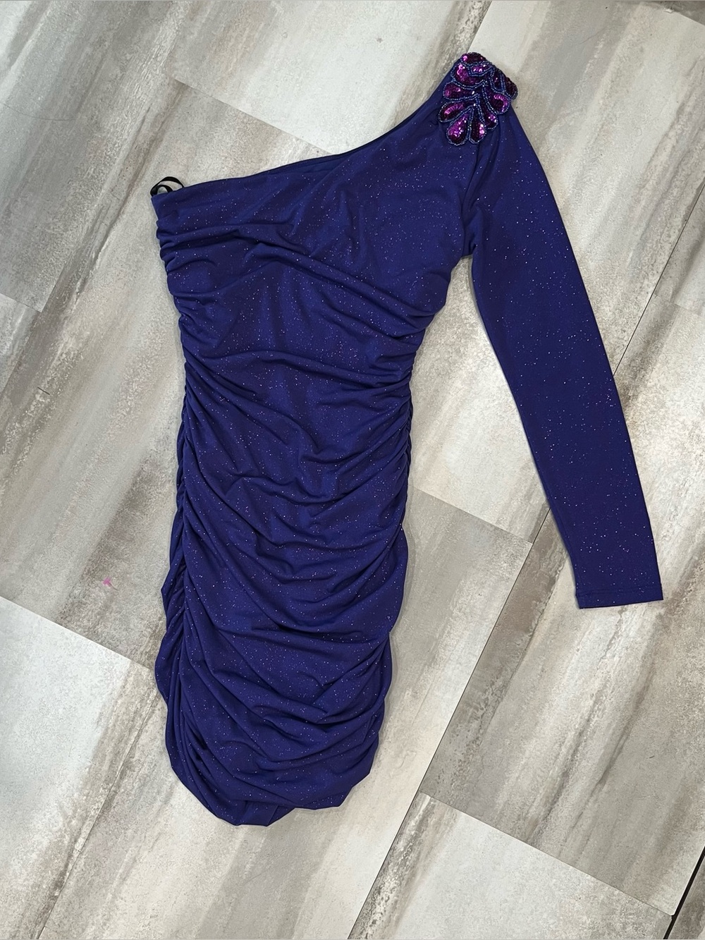 City Triangles Y2K Purple Sparkly Bodycon Ruched One Shoulder Dress Medium
